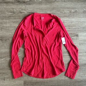 GAP Women's Red Long Sleeve Henley Tee